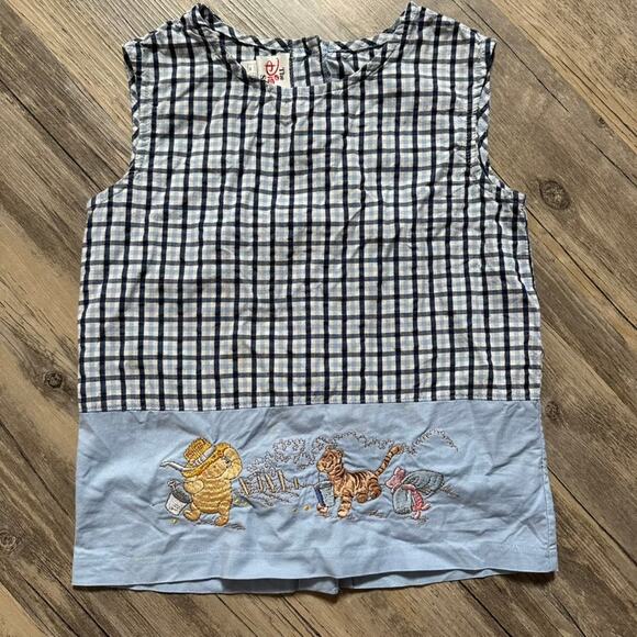 Vintage Disney Store Winnie The Pooh Classic Embroidered Jumper Gingham 7/8 READ - Picture 1 of 10